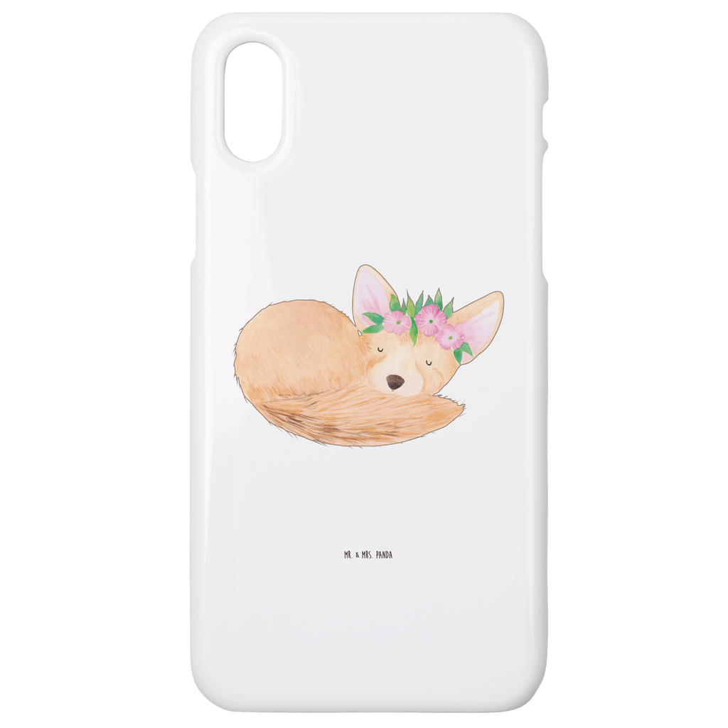 Handyhülle Wüstenfuchs Blumen Handyhülle, Handycover, Cover, Handy, Hülle, Iphone 10, Iphone X, Afrika, Wildtiere, Wüste, Wüstenfuchs, Blumen, Blumenkranz, Glücklich