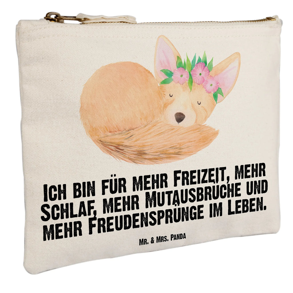 Schminktasche Wüstenfuchs Blumenkranz Schminktasche, Kosmetiktasche, Kosmetikbeutel, Stiftemäppchen, Etui, Federmappe, Makeup, XXL, Schminketui, Kosmetiketui, Schlamperetui, Afrika, Wildtiere, Wüste, Wüstenfuchs, Blumen, Blumenkranz, Glücklich