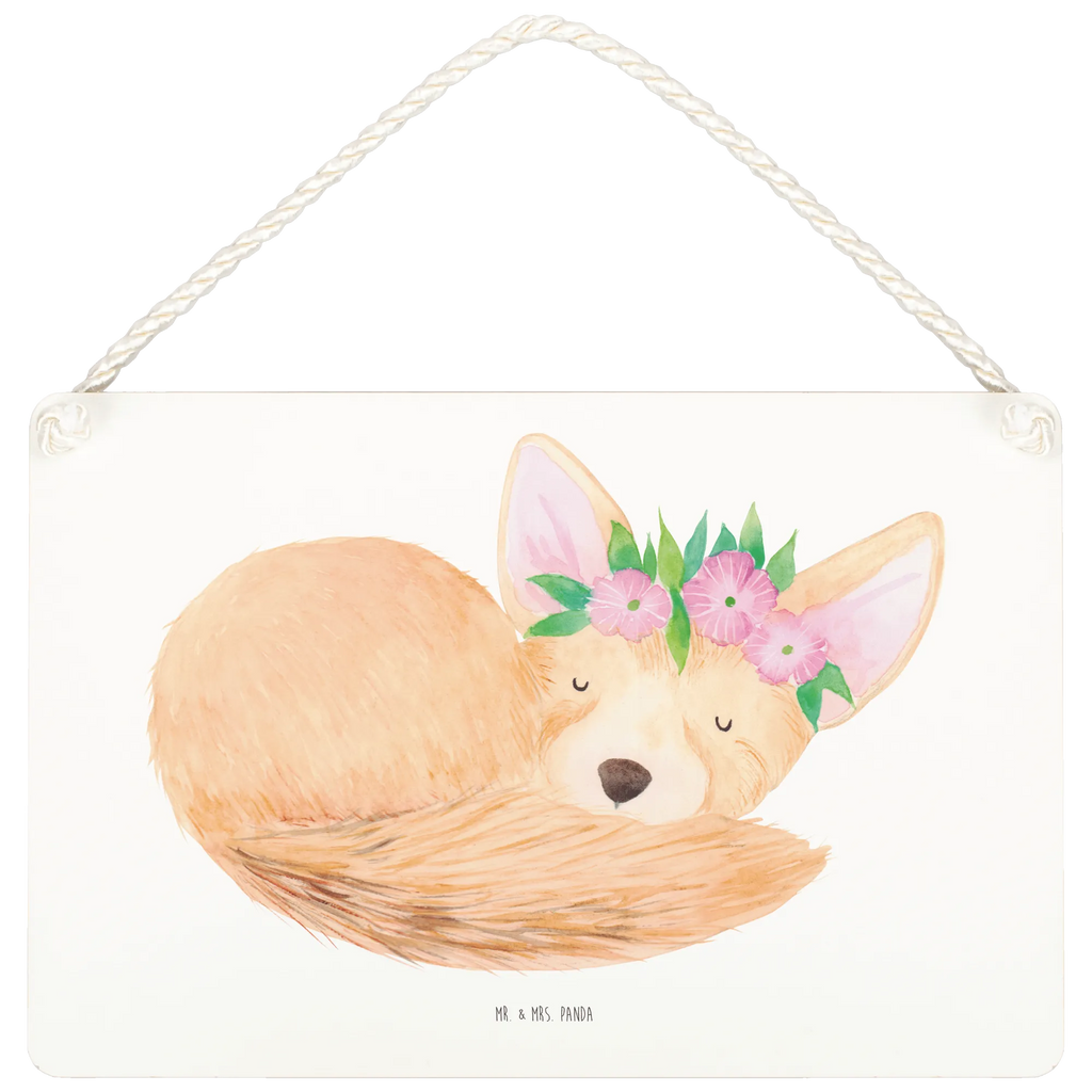 Deko Schild Wüstenfuchs Blumenkranz Dekoschild, Deko Schild, Schild, Tür Schild, Türschild, Holzschild, Wandschild, Wanddeko, Afrika, Wildtiere, Wüste, Wüstenfuchs, Blumen, Blumenkranz, Glücklich