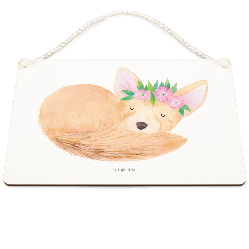 Deko Schild Wüstenfuchs Blumenkranz Dekoschild, Deko Schild, Schild, Tür Schild, Türschild, Holzschild, Wandschild, Wanddeko, Afrika, Wildtiere, Wüste, Wüstenfuchs, Blumen, Blumenkranz, Glücklich