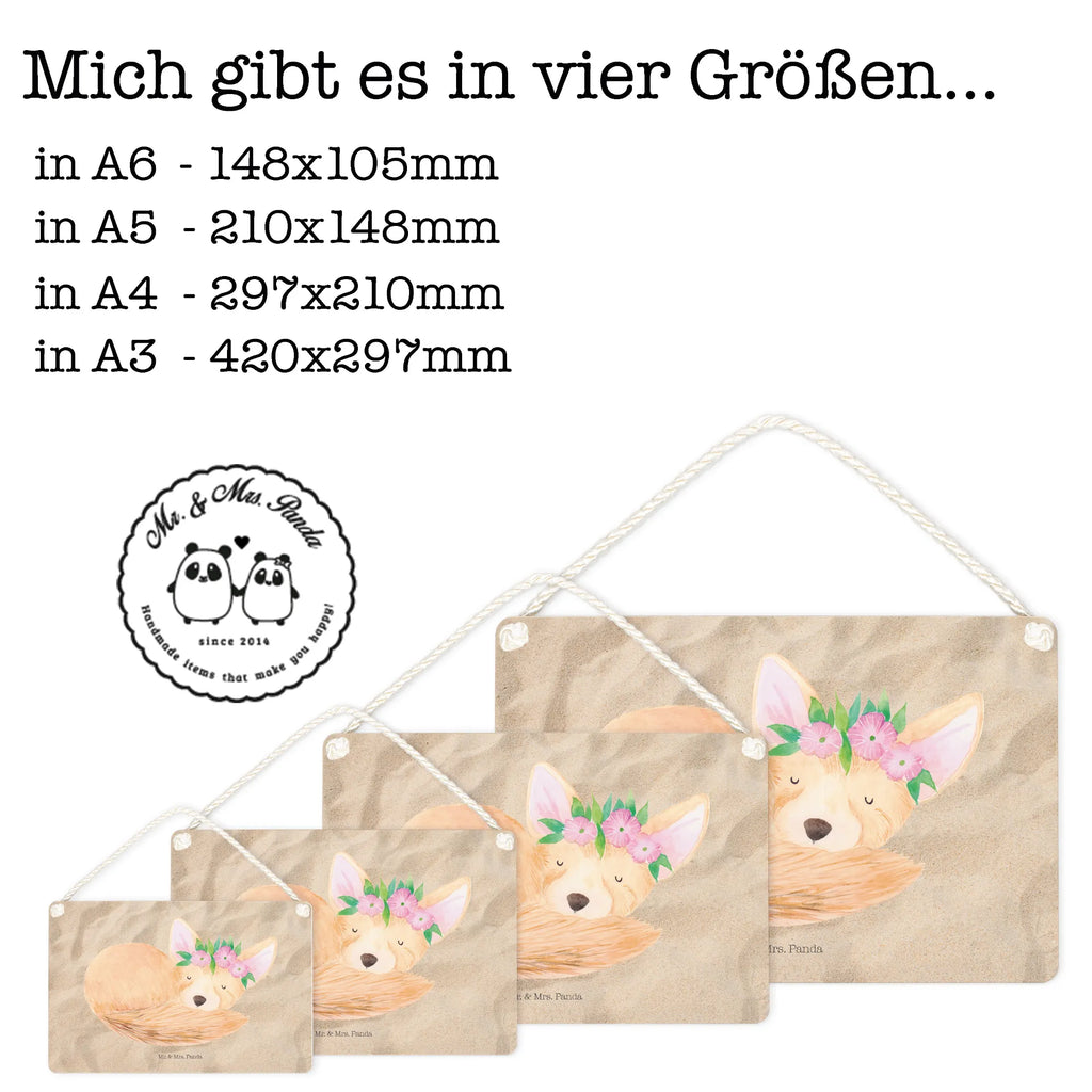 Deko Schild Wüstenfuchs Blumenkranz Dekoschild, Deko Schild, Schild, Tür Schild, Türschild, Holzschild, Wandschild, Wanddeko, Afrika, Wildtiere, Wüste, Wüstenfuchs, Blumen, Blumenkranz, Glücklich