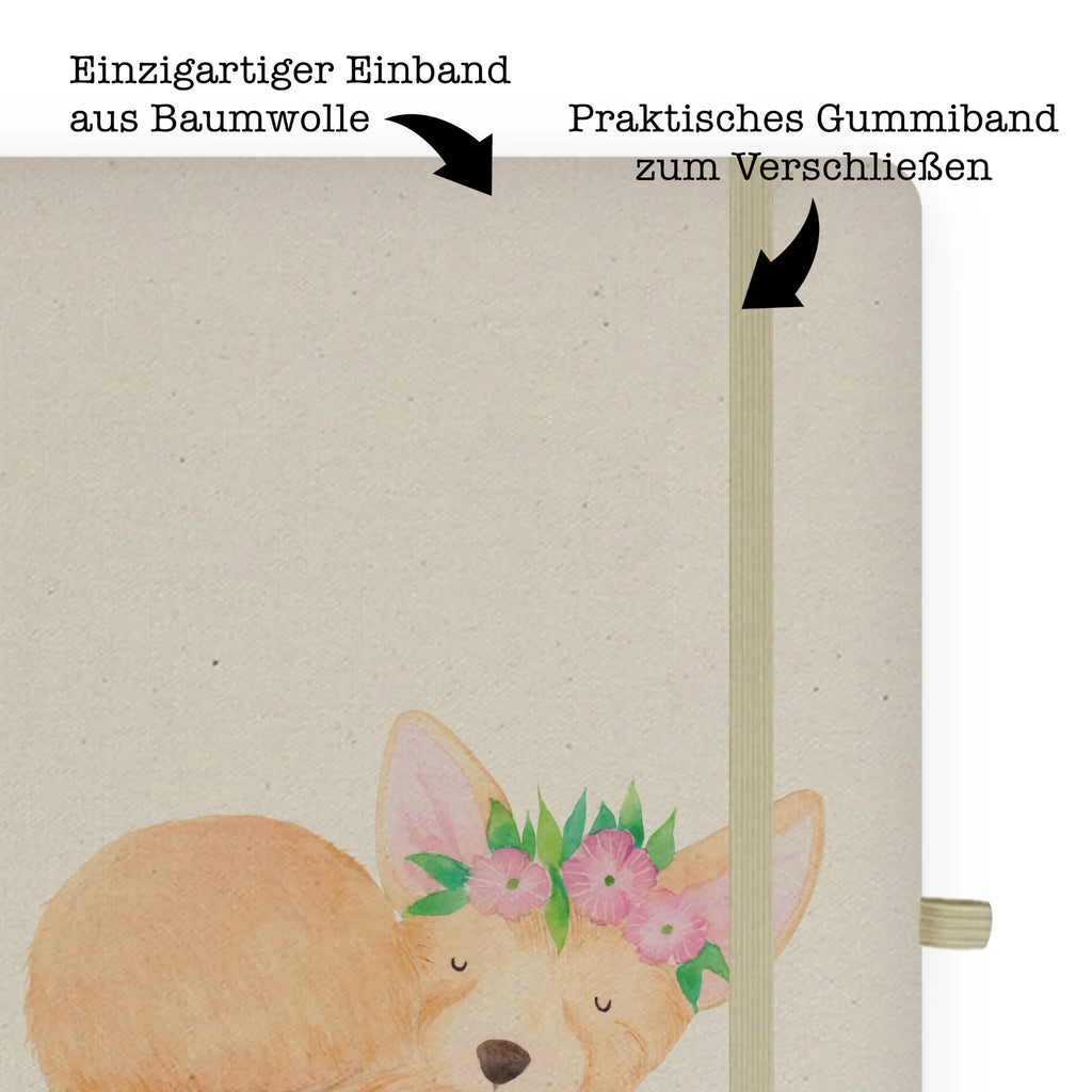 Baumwoll Notizbuch Wüstenfuchs Blumenkranz Notizen, Eintragebuch, Tagebuch, Notizblock, Adressbuch, Journal, Kladde, Skizzenbuch, Notizheft, Schreibbuch, Schreibheft, Afrika, Wildtiere, Wüste, Wüstenfuchs, Blumen, Blumenkranz, Glücklich