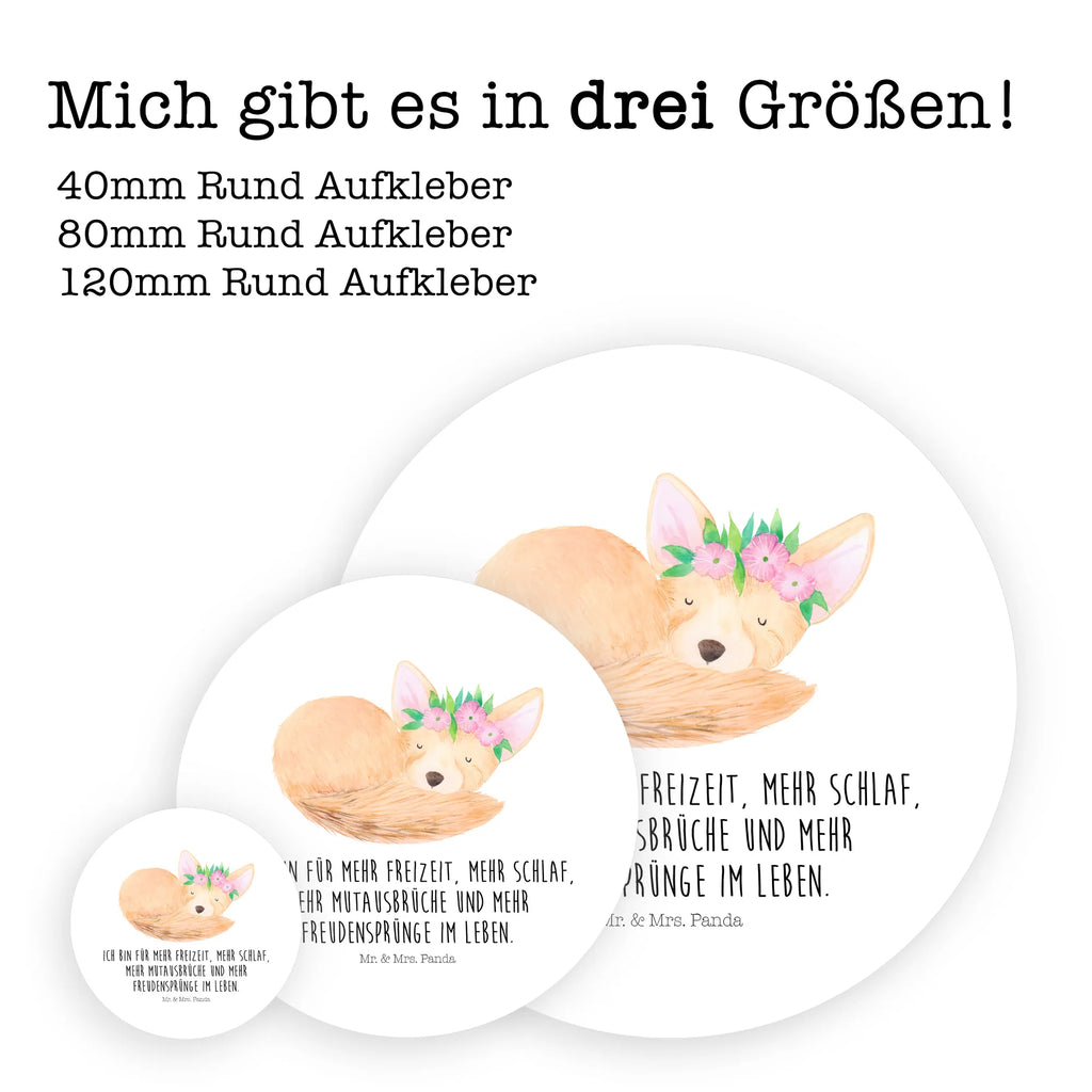 Rund Aufkleber Wüstenfuchs Blumenkranz Sticker, Aufkleber, Etikett, Kinder, rund, Afrika, Wildtiere, Wüste, Wüstenfuchs, Blumen, Blumenkranz, Glücklich