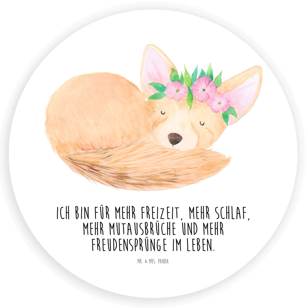 Rund Aufkleber Wüstenfuchs Blumenkranz Sticker, Aufkleber, Etikett, Kinder, rund, Afrika, Wildtiere, Wüste, Wüstenfuchs, Blumen, Blumenkranz, Glücklich