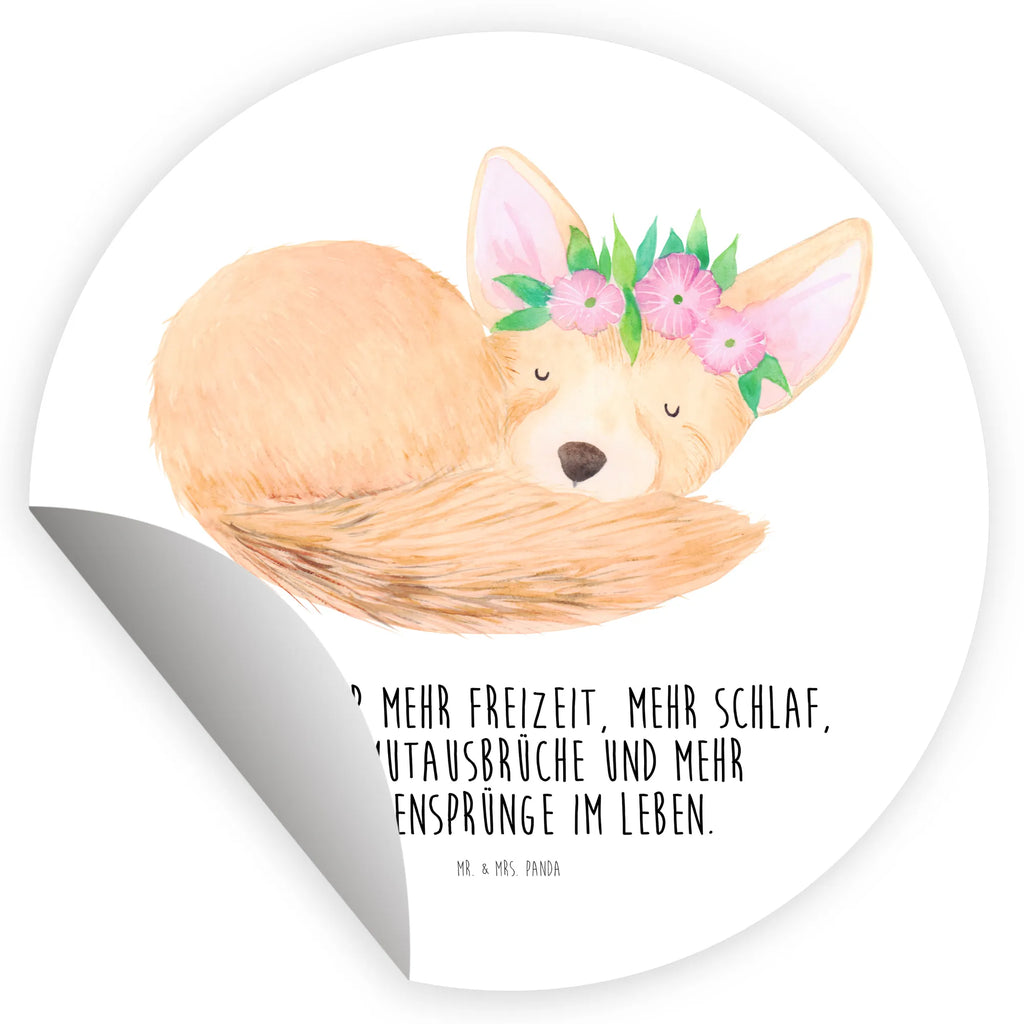 Rund Aufkleber Wüstenfuchs Blumenkranz Sticker, Aufkleber, Etikett, Kinder, rund, Afrika, Wildtiere, Wüste, Wüstenfuchs, Blumen, Blumenkranz, Glücklich