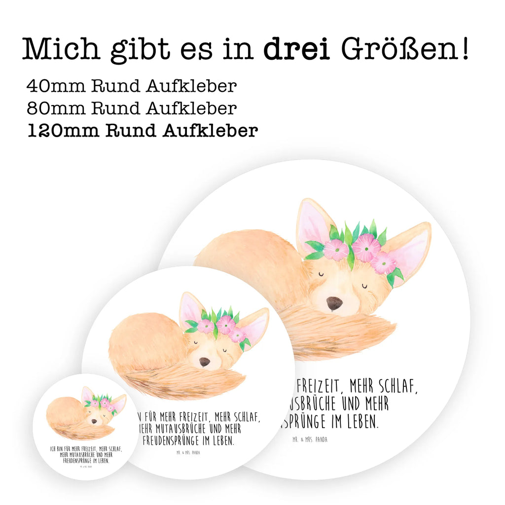 Rund Aufkleber Wüstenfuchs Blumenkranz Sticker, Aufkleber, Etikett, Kinder, rund, Afrika, Wildtiere, Wüste, Wüstenfuchs, Blumen, Blumenkranz, Glücklich