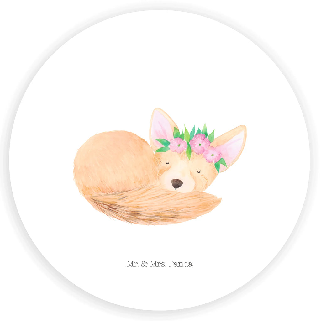 Rund Aufkleber Wüstenfuchs Blumenkranz Sticker, Aufkleber, Etikett, Kinder, rund, Afrika, Wildtiere, Wüste, Wüstenfuchs, Blumen, Blumenkranz, Glücklich