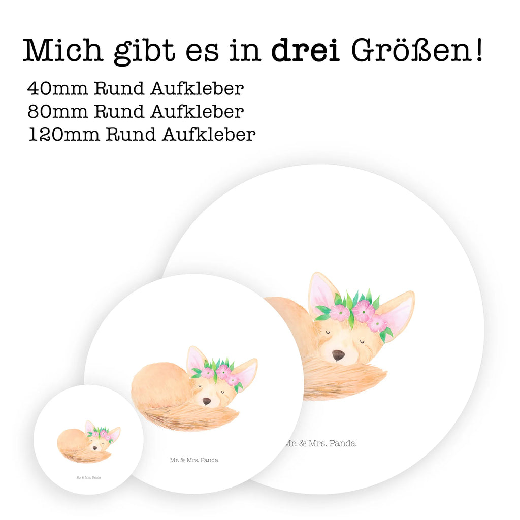 Rund Aufkleber Wüstenfuchs Blumenkranz Sticker, Aufkleber, Etikett, Kinder, rund, Afrika, Wildtiere, Wüste, Wüstenfuchs, Blumen, Blumenkranz, Glücklich