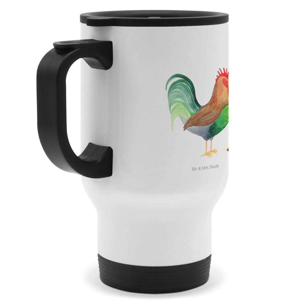 Thermobecher Hahn mit Korn Thermobecher, To Go Becher, Thermotasse, Kaffeebecher, Isolierbecher, Thermobecher To Go, Warmhaltetasse, Edelstahlbecher, Reisebecher, Tasse mit Deckel, Thermobecher für 400 ml, Kaffeetasse zum Mitnehmen, Tasse zum Mitnehmen, Spülmaschinenfest, Bauernhof, Hoftiere, Landwirt, Landwirtin, Hahn, Korn, Henne, Eier, Natur