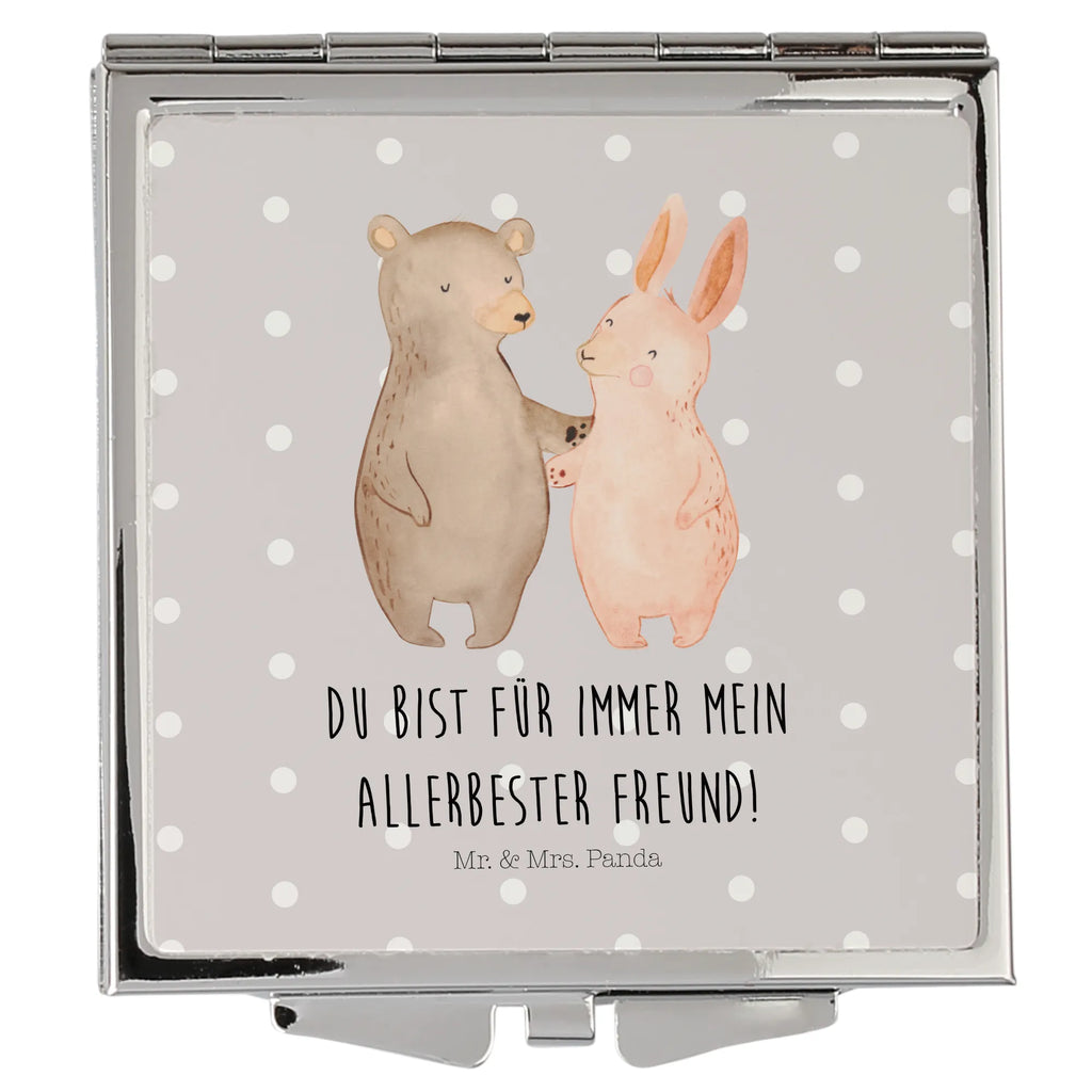 Handtaschenspiegel quadratisch Bär Hase Umarmen Spiegel, Handtasche, Quadrat, silber, schminken, Schminkspiegel, Liebe, Partner, Freund, Freundin, Ehemann, Ehefrau, Heiraten, Verlobung, Heiratsantrag, Liebesgeschenk, Jahrestag, Hocheitstag, Freunde, bester Freund, Hase, Bär, Bärchen, best friends