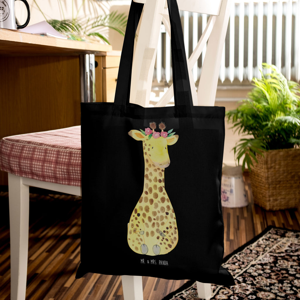 Tragetasche Giraffe Blumenkranz Beuteltasche, Beutel, Einkaufstasche, Jutebeutel, Stoffbeutel, Tasche, Shopper, Umhängetasche, Strandtasche, Schultertasche, Stofftasche, Tragetasche, Badetasche, Jutetasche, Einkaufstüte, Laptoptasche, Afrika, Wildtiere, Giraffe, Blumenkranz, Abenteurer, Selbstliebe, Freundin