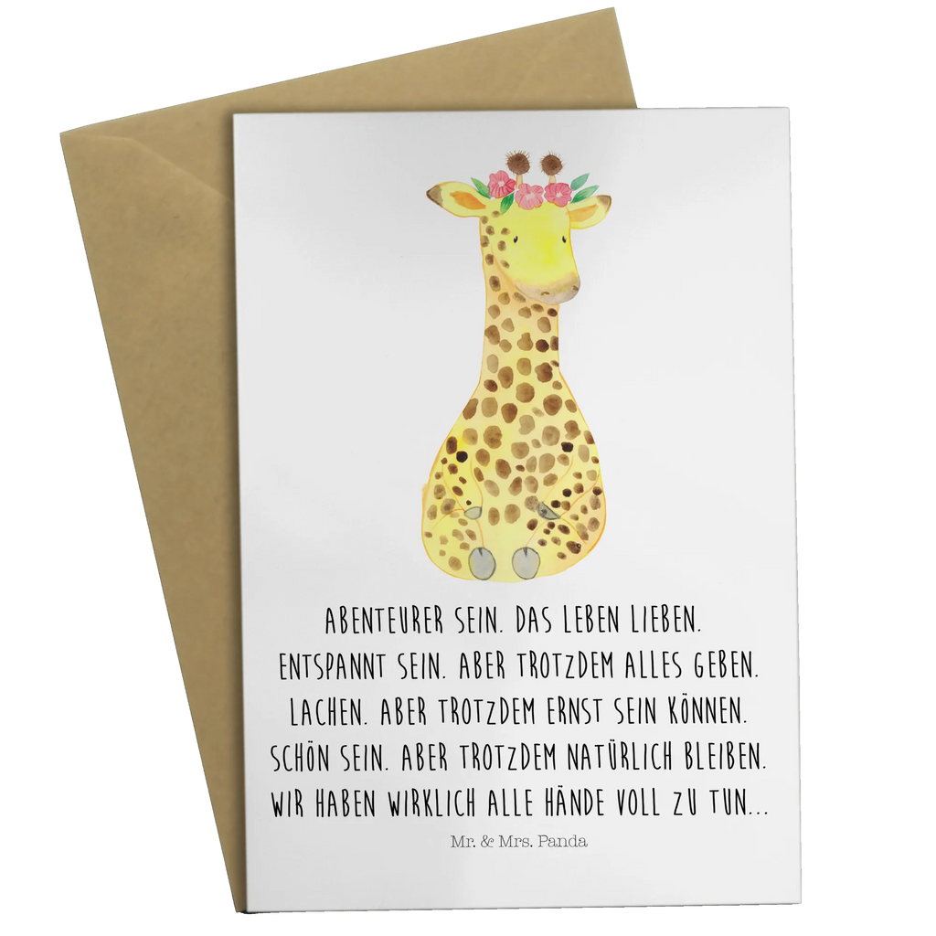 Grußkarte Giraffe Blumenkranz Grußkarte, Klappkarte, Einladungskarte, Glückwunschkarte, Hochzeitskarte, Geburtstagskarte, Karte, Ansichtskarten, Afrika, Wildtiere, Giraffe, Blumenkranz, Abenteurer, Selbstliebe, Freundin