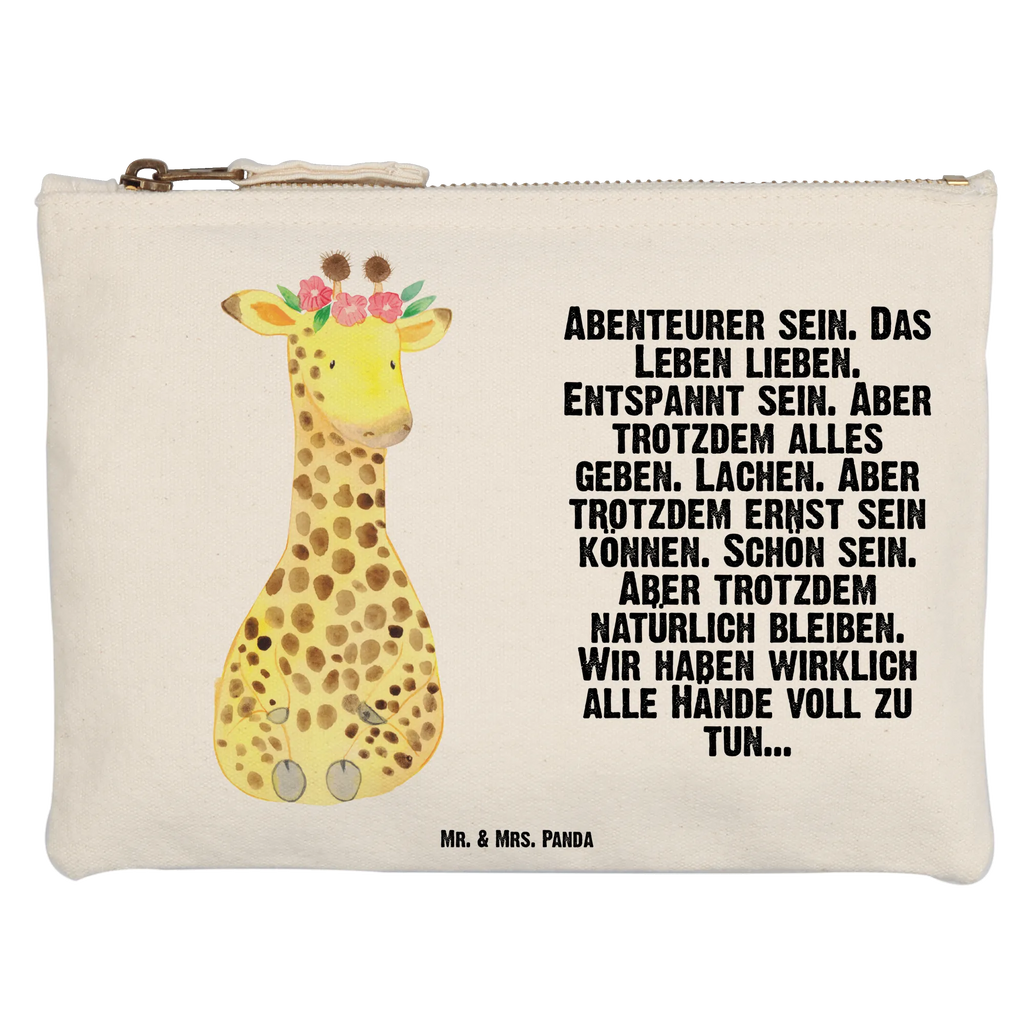 Schminktasche Giraffe Blumenkranz Schminktasche, Kosmetiktasche, Kosmetikbeutel, Stiftemäppchen, Etui, Federmappe, Makeup, XXL, Schminketui, Kosmetiketui, Schlamperetui, Afrika, Wildtiere, Giraffe, Blumenkranz, Abenteurer, Selbstliebe, Freundin