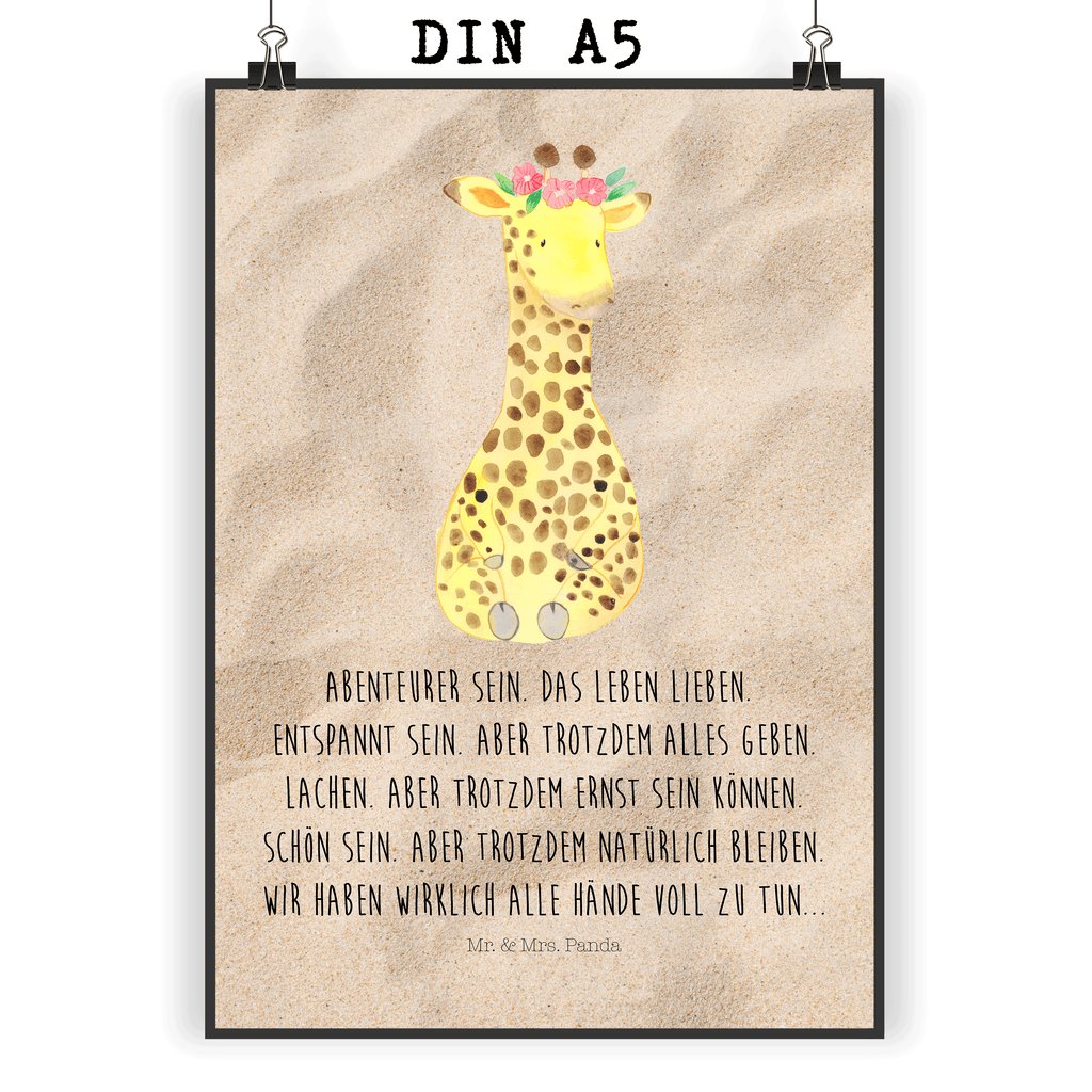 Poster Giraffe Blumenkranz Poster, Wandposter, Bild, Wanddeko, Küchenposter, Kinderposter, Wanddeko Bild, Raumdekoration, Wanddekoration, Handgemaltes Poster, Mr. & Mrs. Panda Poster, Designposter, Kunstdruck, Posterdruck, Afrika, Wildtiere, Giraffe, Blumenkranz, Abenteurer, Selbstliebe, Freundin