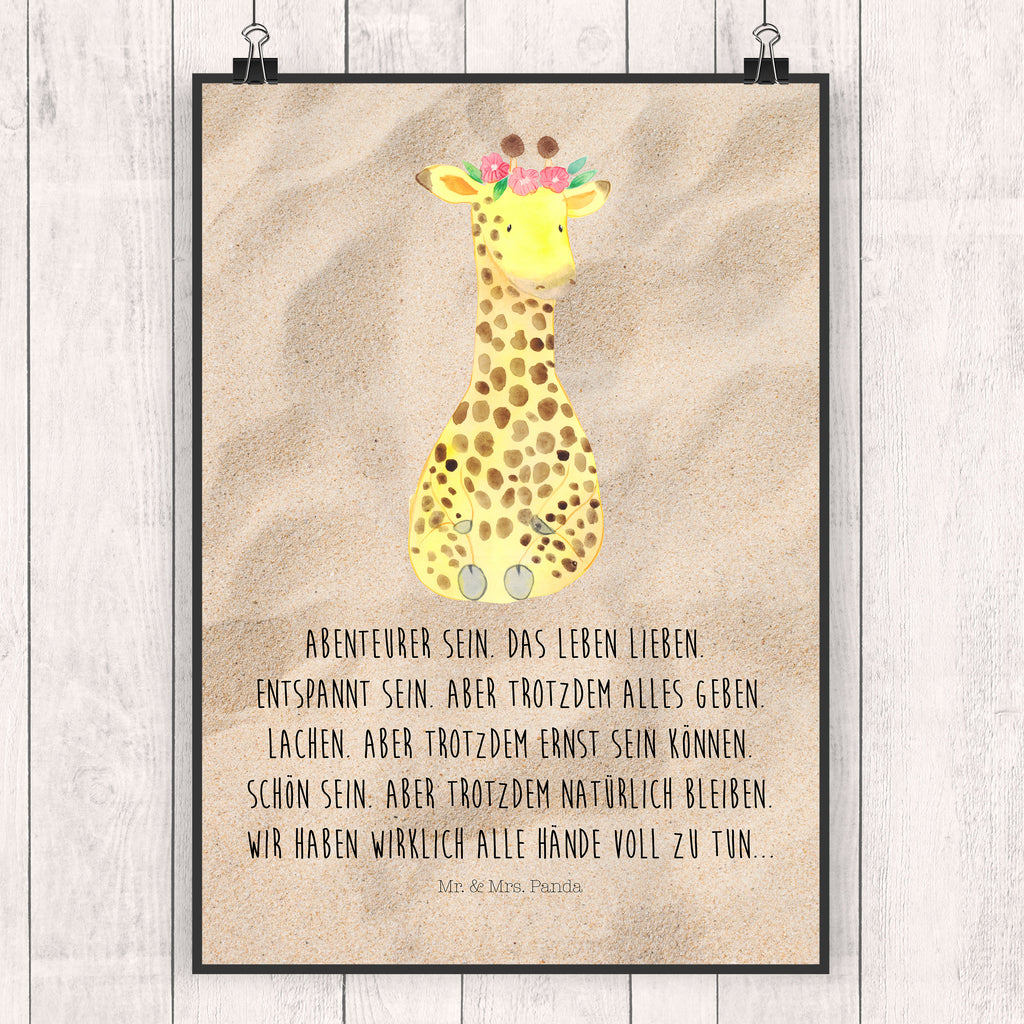 Poster Giraffe Blumenkranz Poster, Wandposter, Bild, Wanddeko, Küchenposter, Kinderposter, Wanddeko Bild, Raumdekoration, Wanddekoration, Handgemaltes Poster, Mr. & Mrs. Panda Poster, Designposter, Kunstdruck, Posterdruck, Afrika, Wildtiere, Giraffe, Blumenkranz, Abenteurer, Selbstliebe, Freundin