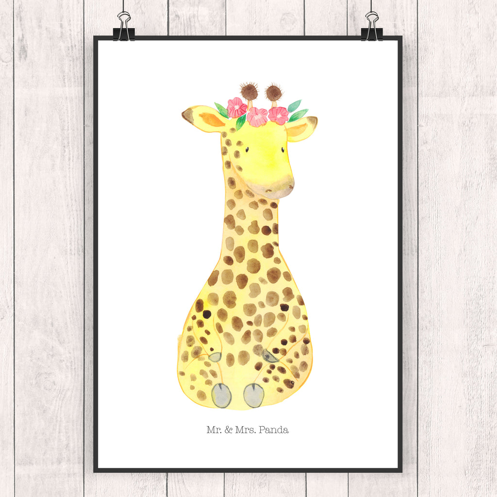 Poster Giraffe Blumenkranz Poster, Wandposter, Bild, Wanddeko, Küchenposter, Kinderposter, Wanddeko Bild, Raumdekoration, Wanddekoration, Handgemaltes Poster, Mr. & Mrs. Panda Poster, Designposter, Kunstdruck, Posterdruck, Afrika, Wildtiere, Giraffe, Blumenkranz, Abenteurer, Selbstliebe, Freundin