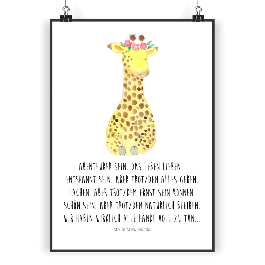 Poster Giraffe Blumenkranz Poster, Wandposter, Bild, Wanddeko, Küchenposter, Kinderposter, Wanddeko Bild, Raumdekoration, Wanddekoration, Handgemaltes Poster, Mr. & Mrs. Panda Poster, Designposter, Kunstdruck, Posterdruck, Afrika, Wildtiere, Giraffe, Blumenkranz, Abenteurer, Selbstliebe, Freundin