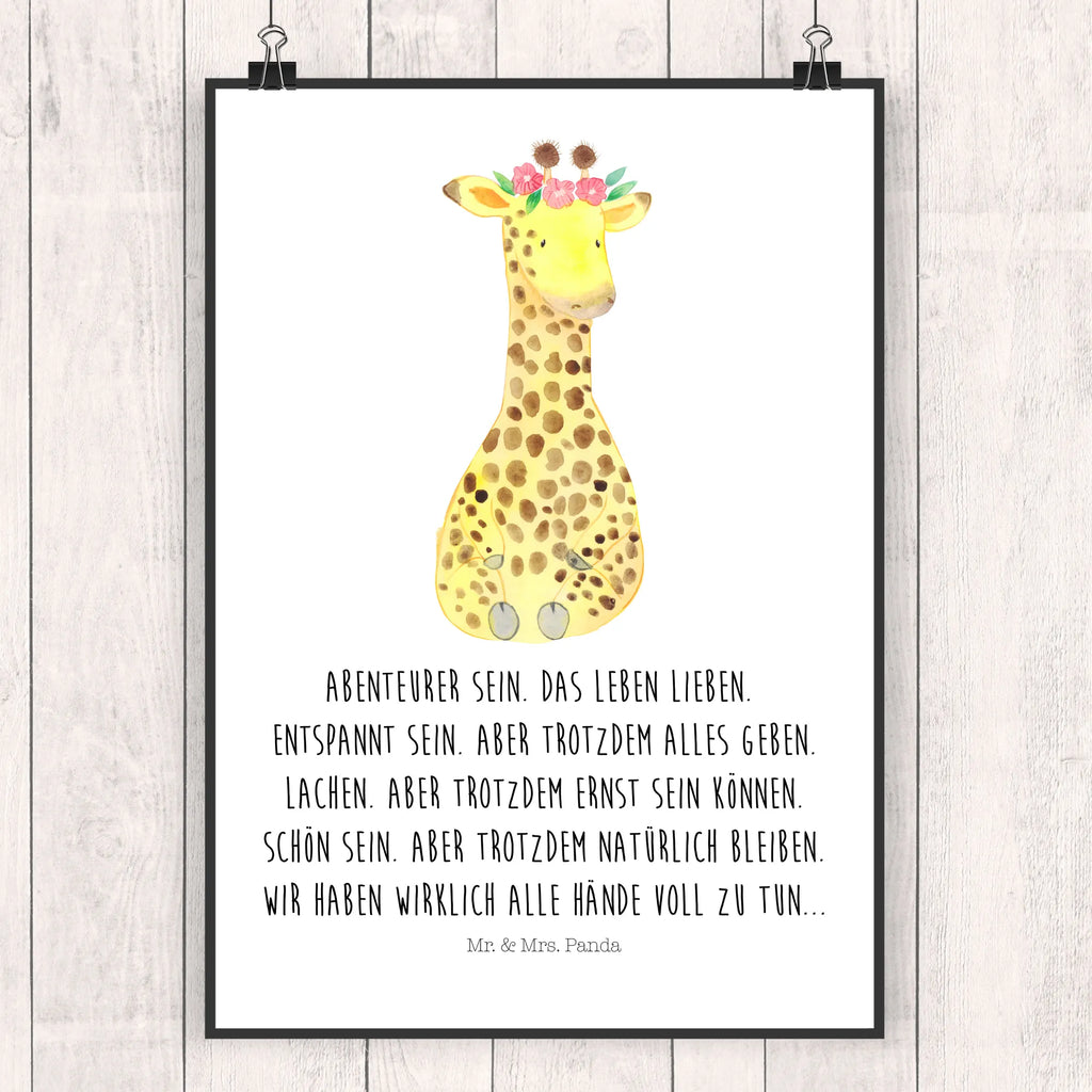 Poster Giraffe Blumenkranz Poster, Wandposter, Bild, Wanddeko, Küchenposter, Kinderposter, Wanddeko Bild, Raumdekoration, Wanddekoration, Handgemaltes Poster, Mr. & Mrs. Panda Poster, Designposter, Kunstdruck, Posterdruck, Afrika, Wildtiere, Giraffe, Blumenkranz, Abenteurer, Selbstliebe, Freundin