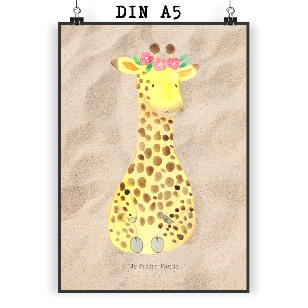 Poster Giraffe Blumenkranz Poster, Wandposter, Bild, Wanddeko, Küchenposter, Kinderposter, Wanddeko Bild, Raumdekoration, Wanddekoration, Handgemaltes Poster, Mr. & Mrs. Panda Poster, Designposter, Kunstdruck, Posterdruck, Afrika, Wildtiere, Giraffe, Blumenkranz, Abenteurer, Selbstliebe, Freundin