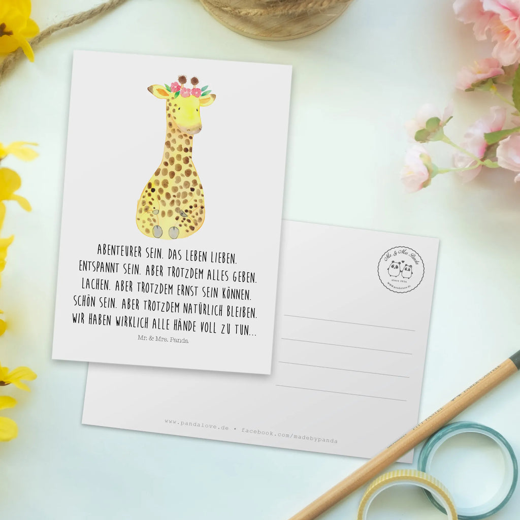 Postkarte Giraffe Blumenkranz Postkarte, Karte, Geschenkkarte, Grußkarte, Einladung, Ansichtskarte, Geburtstagskarte, Einladungskarte, Dankeskarte, Ansichtskarten, Einladung Geburtstag, Einladungskarten Geburtstag, Afrika, Wildtiere, Giraffe, Blumenkranz, Abenteurer, Selbstliebe, Freundin