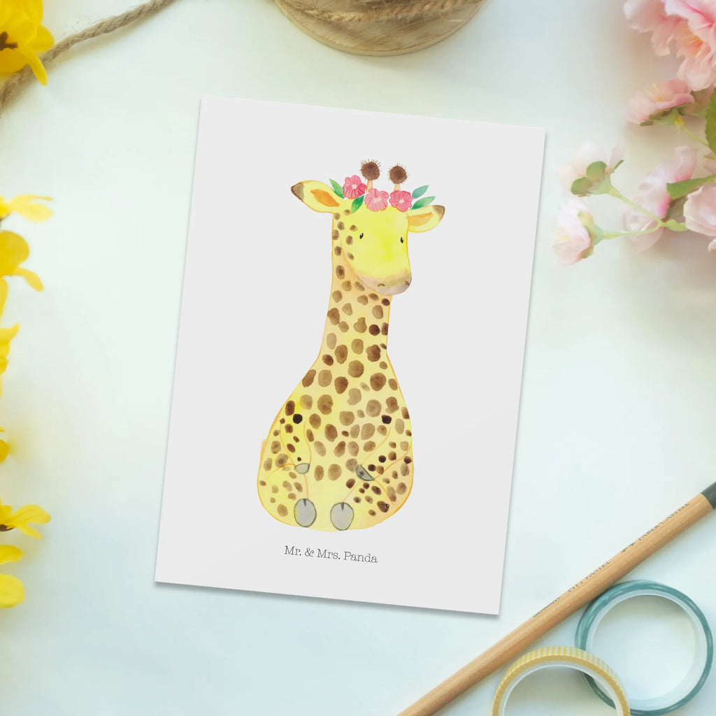 Postkarte Giraffe Blumenkranz Postkarte, Karte, Geschenkkarte, Grußkarte, Einladung, Ansichtskarte, Geburtstagskarte, Einladungskarte, Dankeskarte, Ansichtskarten, Einladung Geburtstag, Einladungskarten Geburtstag, Afrika, Wildtiere, Giraffe, Blumenkranz, Abenteurer, Selbstliebe, Freundin