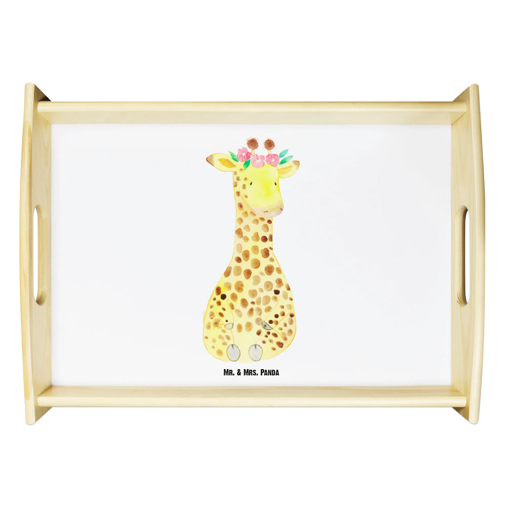 Serviertablett Giraffe Blumenkranz Serviertablett, Tablett, Holztablett, Küchentablett, Dekotablett, Frühstückstablett, Afrika, Wildtiere, Giraffe, Blumenkranz, Abenteurer, Selbstliebe, Freundin