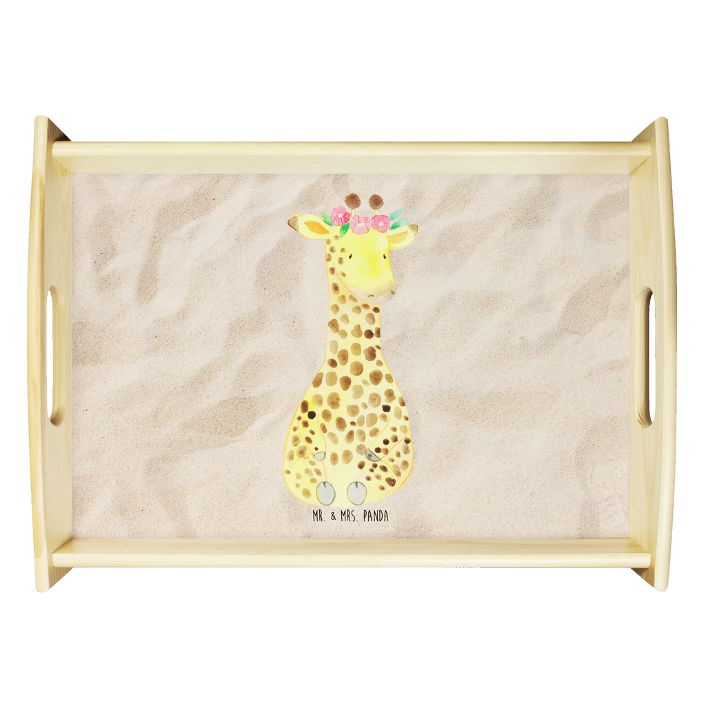 Serviertablett Giraffe Blumenkranz Serviertablett, Tablett, Holztablett, Küchentablett, Dekotablett, Frühstückstablett, Afrika, Wildtiere, Giraffe, Blumenkranz, Abenteurer, Selbstliebe, Freundin