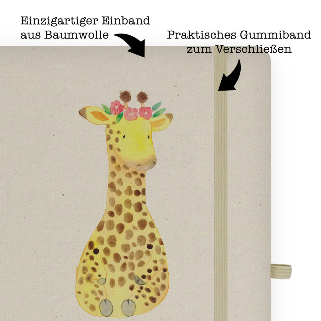 Baumwoll Notizbuch Giraffe Blumenkranz Notizen, Eintragebuch, Tagebuch, Notizblock, Adressbuch, Journal, Kladde, Skizzenbuch, Notizheft, Schreibbuch, Schreibheft, Afrika, Wildtiere, Giraffe, Blumenkranz, Abenteurer, Selbstliebe, Freundin