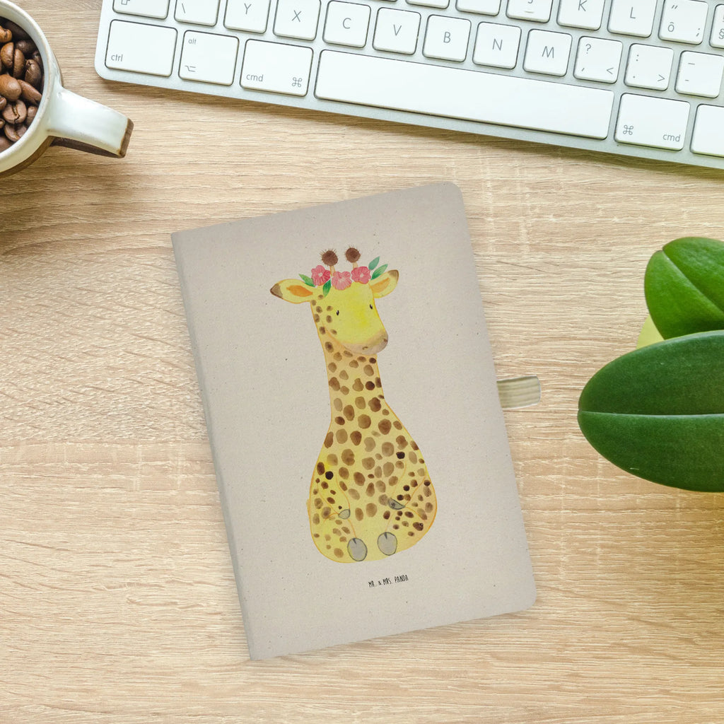 Baumwoll Notizbuch Giraffe Blumenkranz Notizen, Eintragebuch, Tagebuch, Notizblock, Adressbuch, Journal, Kladde, Skizzenbuch, Notizheft, Schreibbuch, Schreibheft, Afrika, Wildtiere, Giraffe, Blumenkranz, Abenteurer, Selbstliebe, Freundin