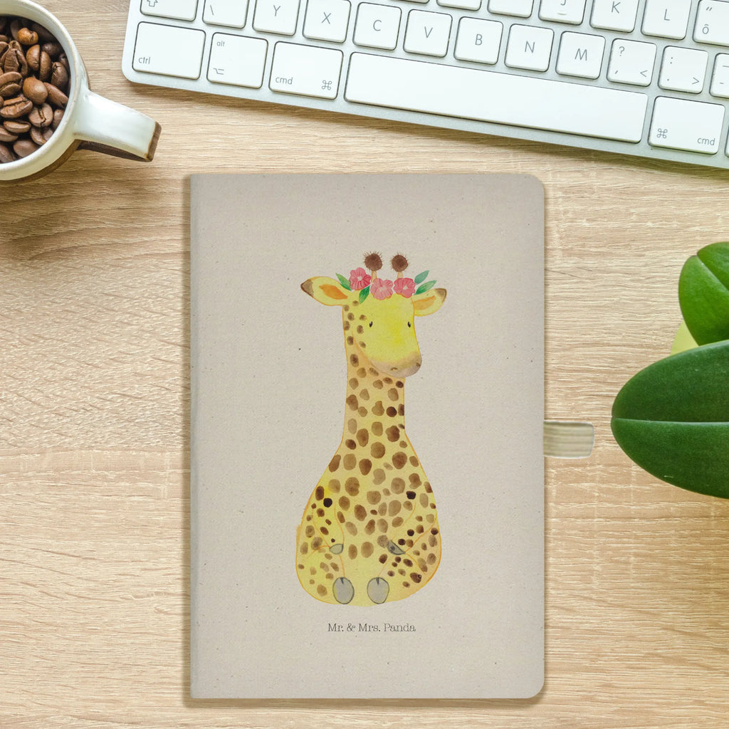 Baumwoll Notizbuch Giraffe Blumenkranz Notizen, Eintragebuch, Tagebuch, Notizblock, Adressbuch, Journal, Kladde, Skizzenbuch, Notizheft, Schreibbuch, Schreibheft, Afrika, Wildtiere, Giraffe, Blumenkranz, Abenteurer, Selbstliebe, Freundin