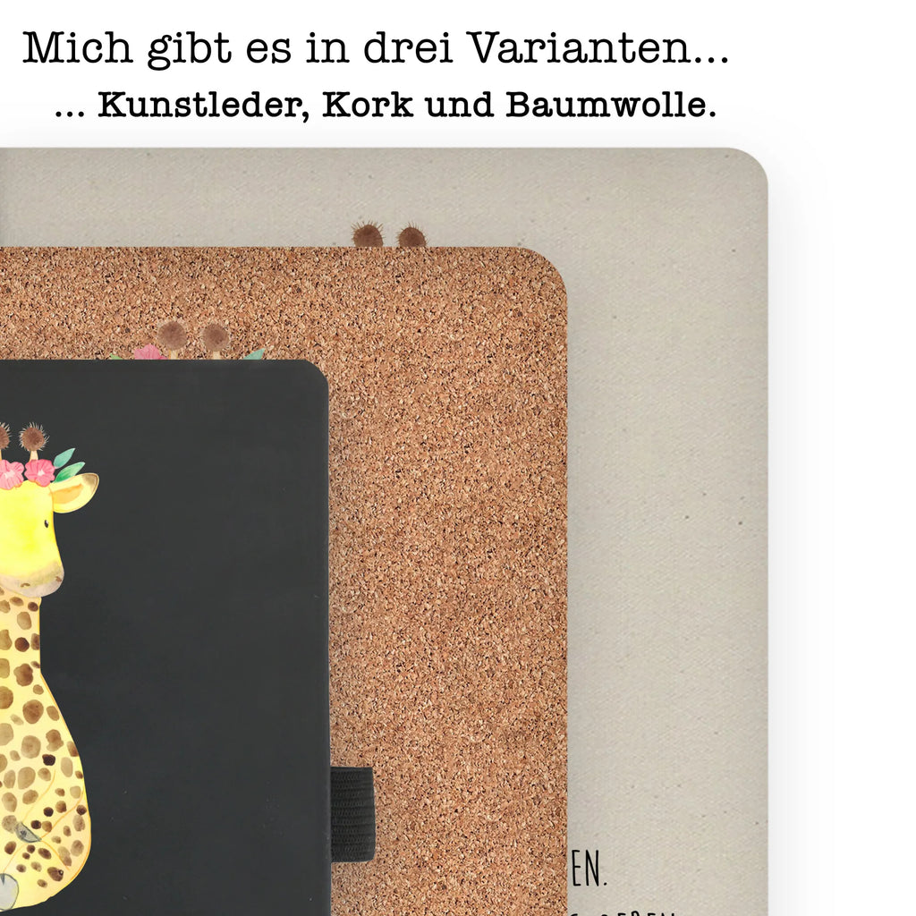 Baumwoll Notizbuch Giraffe Blumenkranz Notizen, Eintragebuch, Tagebuch, Notizblock, Adressbuch, Journal, Kladde, Skizzenbuch, Notizheft, Schreibbuch, Schreibheft, Afrika, Wildtiere, Giraffe, Blumenkranz, Abenteurer, Selbstliebe, Freundin