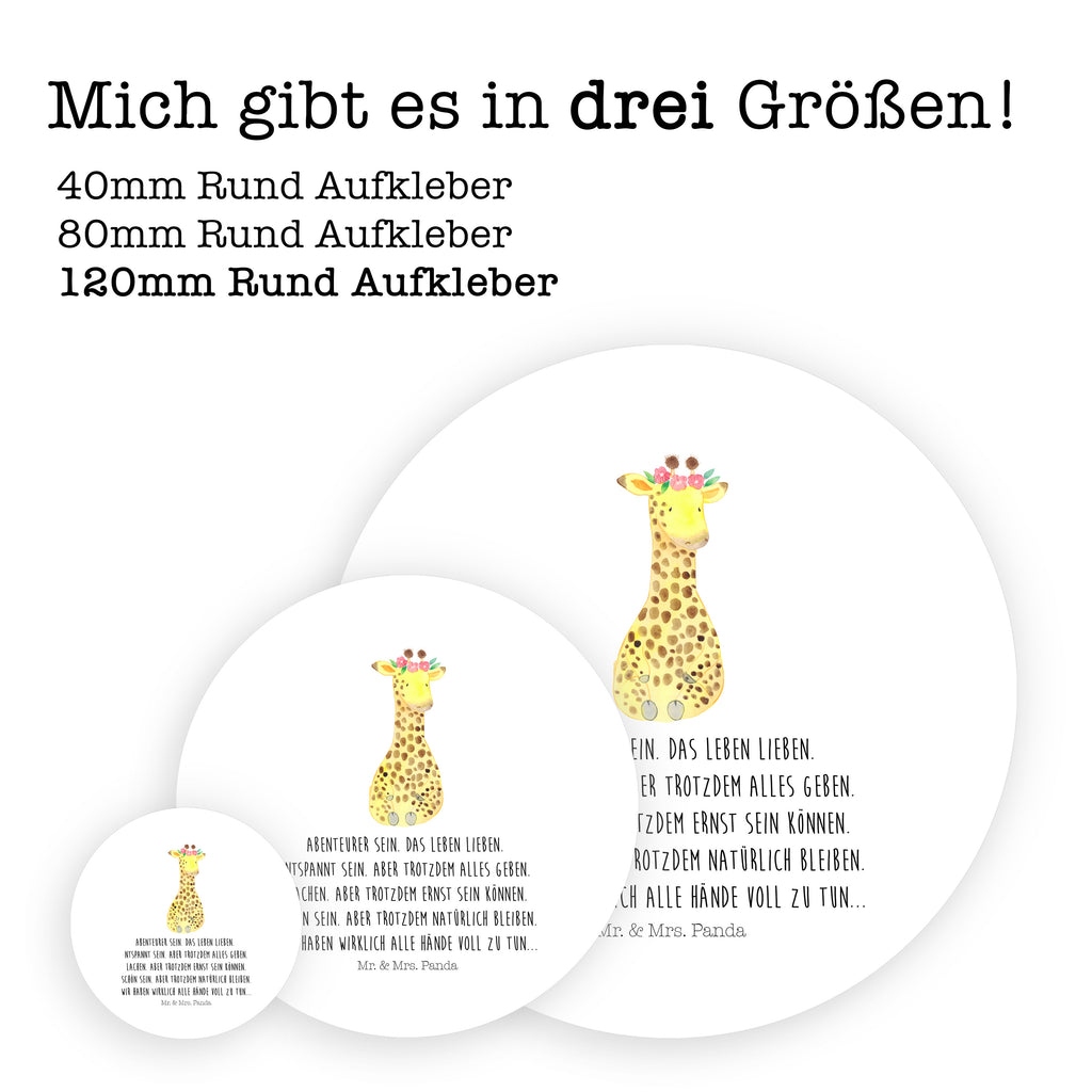 Rund Aufkleber Giraffe Blumenkranz Sticker, Aufkleber, Etikett, Kinder, rund, Afrika, Wildtiere, Giraffe, Blumenkranz, Abenteurer, Selbstliebe, Freundin