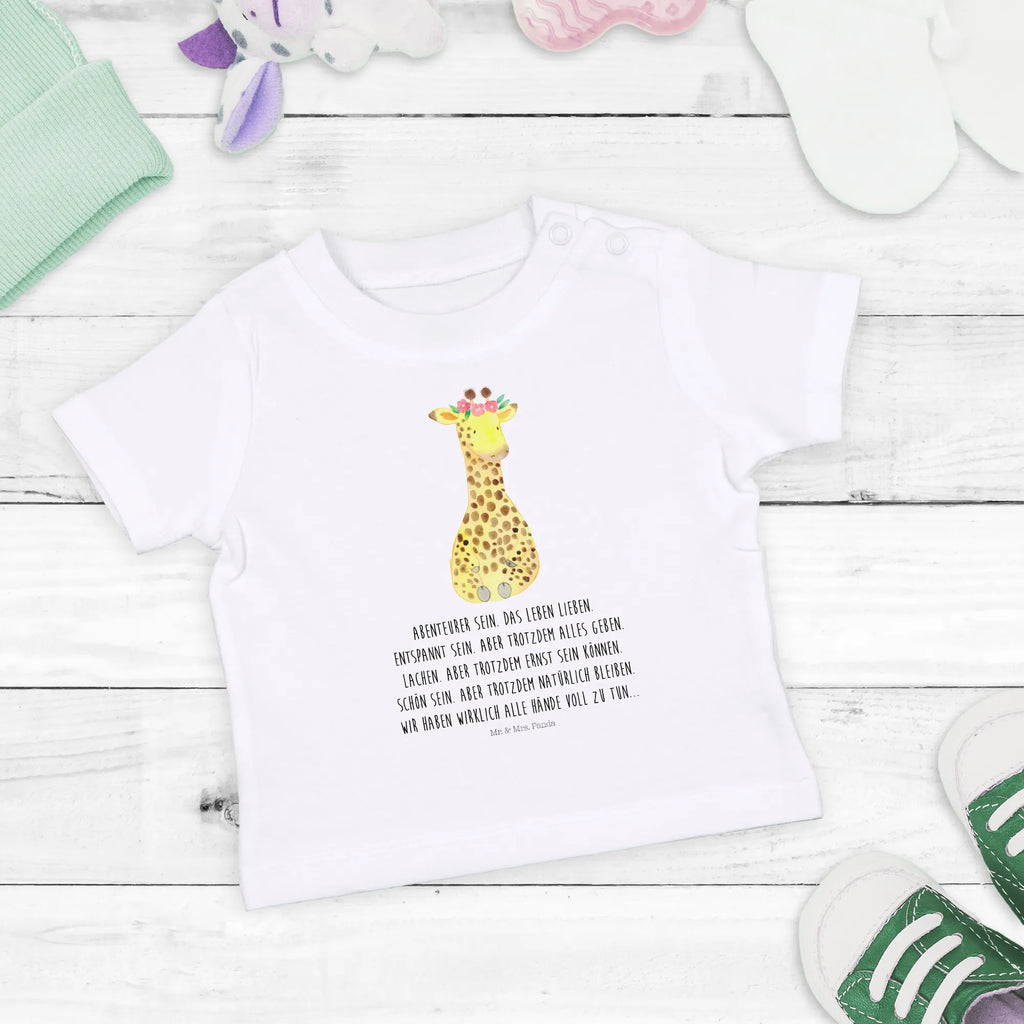 Organic Baby Shirt Giraffe Blumenkranz Baby T-Shirt, Jungen Baby T-Shirt, Mädchen Baby T-Shirt, Shirt, Afrika, Wildtiere, Giraffe, Blumenkranz, Abenteurer, Selbstliebe, Freundin