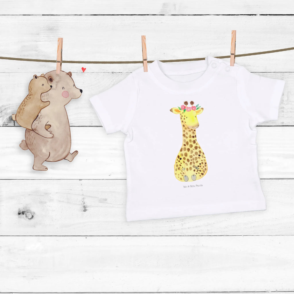 Organic Baby Shirt Giraffe Blumenkranz Baby T-Shirt, Jungen Baby T-Shirt, Mädchen Baby T-Shirt, Shirt, Afrika, Wildtiere, Giraffe, Blumenkranz, Abenteurer, Selbstliebe, Freundin