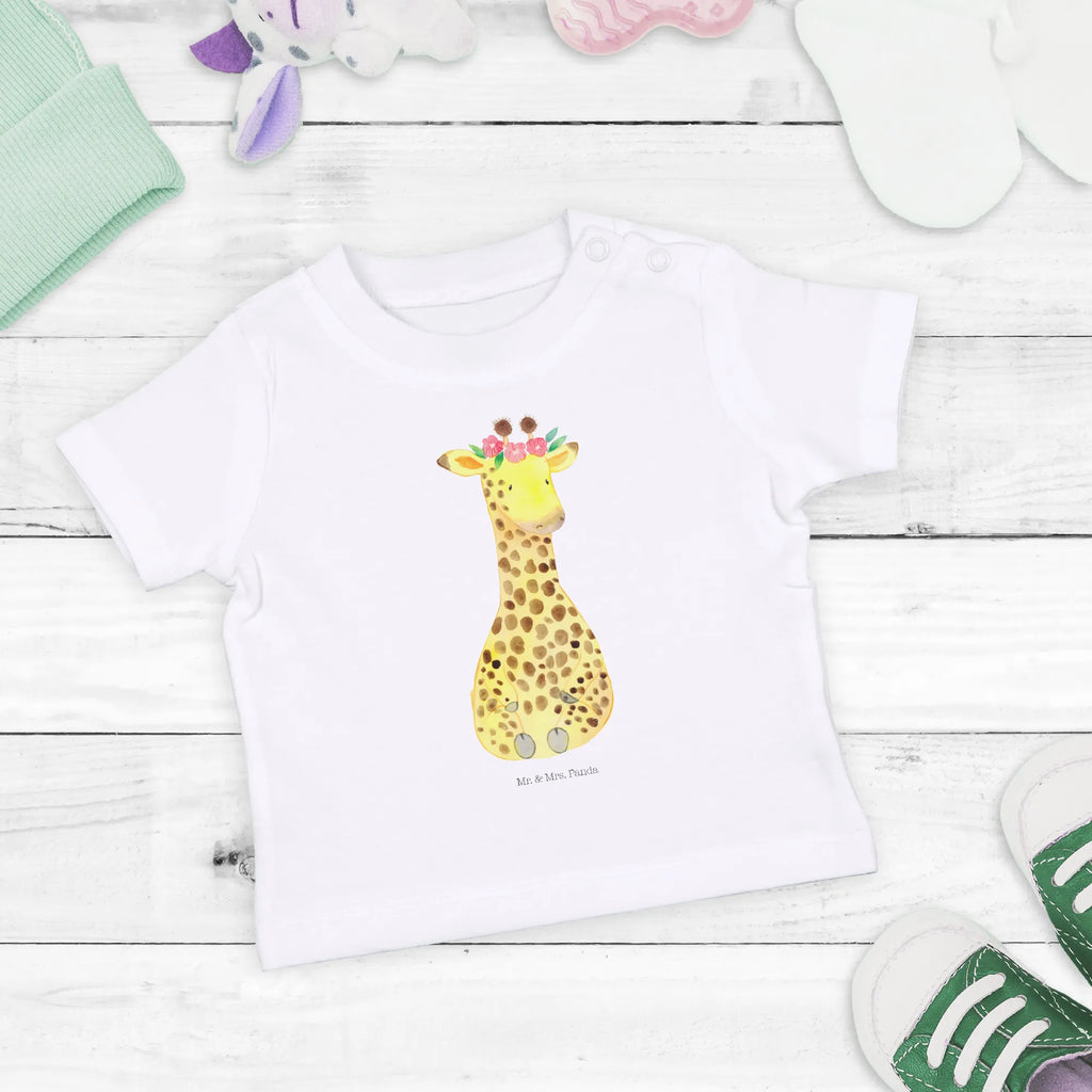 Organic Baby Shirt Giraffe Blumenkranz Baby T-Shirt, Jungen Baby T-Shirt, Mädchen Baby T-Shirt, Shirt, Afrika, Wildtiere, Giraffe, Blumenkranz, Abenteurer, Selbstliebe, Freundin