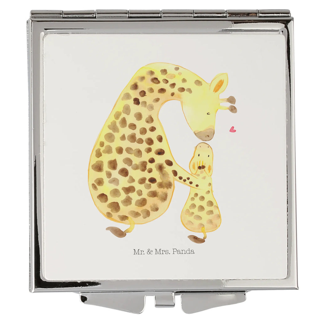 Handtaschenspiegel quadratisch Giraffe mit Kind Spiegel, Handtasche, Quadrat, silber, schminken, Schminkspiegel, Afrika, Wildtiere, Giraffe, Kind, Mutter, Mama, Tochter, Sohn, Lieblingsmensch