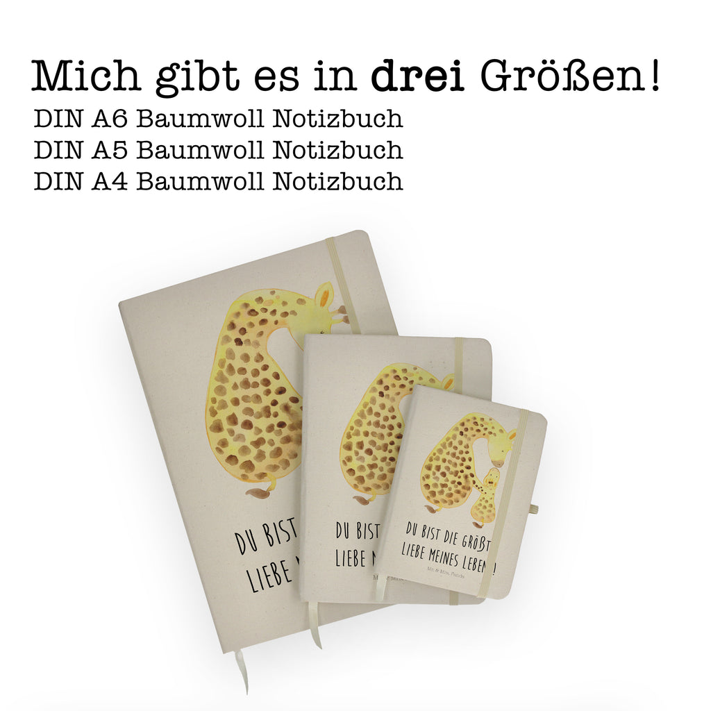 Baumwoll Notizbuch Giraffe mit Kind Notizen, Eintragebuch, Tagebuch, Notizblock, Adressbuch, Journal, Kladde, Skizzenbuch, Notizheft, Schreibbuch, Schreibheft, Afrika, Wildtiere, Giraffe, Kind, Mutter, Mama, Tochter, Sohn, Lieblingsmensch