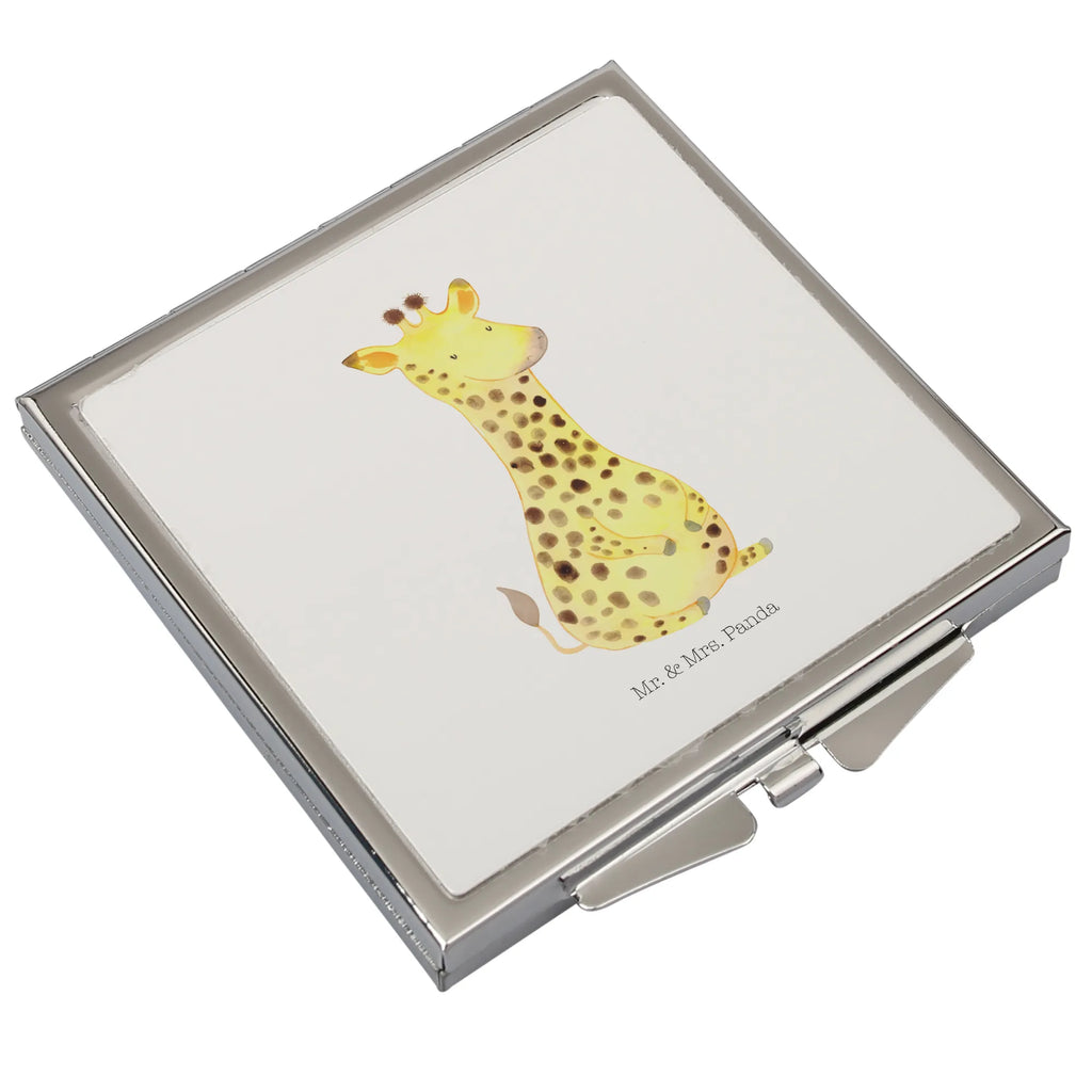 Handtaschenspiegel quadratisch Giraffe Zufrieden Spiegel, Handtasche, Quadrat, silber, schminken, Schminkspiegel, Afrika, Wildtiere, Giraffe, Zufrieden, Glück, Abenteuer