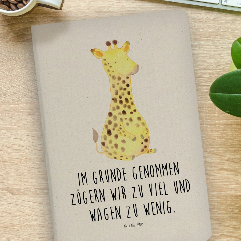 Baumwoll Notizbuch Giraffe Zufrieden Notizen, Eintragebuch, Tagebuch, Notizblock, Adressbuch, Journal, Kladde, Skizzenbuch, Notizheft, Schreibbuch, Schreibheft, Afrika, Wildtiere, Giraffe, Zufrieden, Glück, Abenteuer