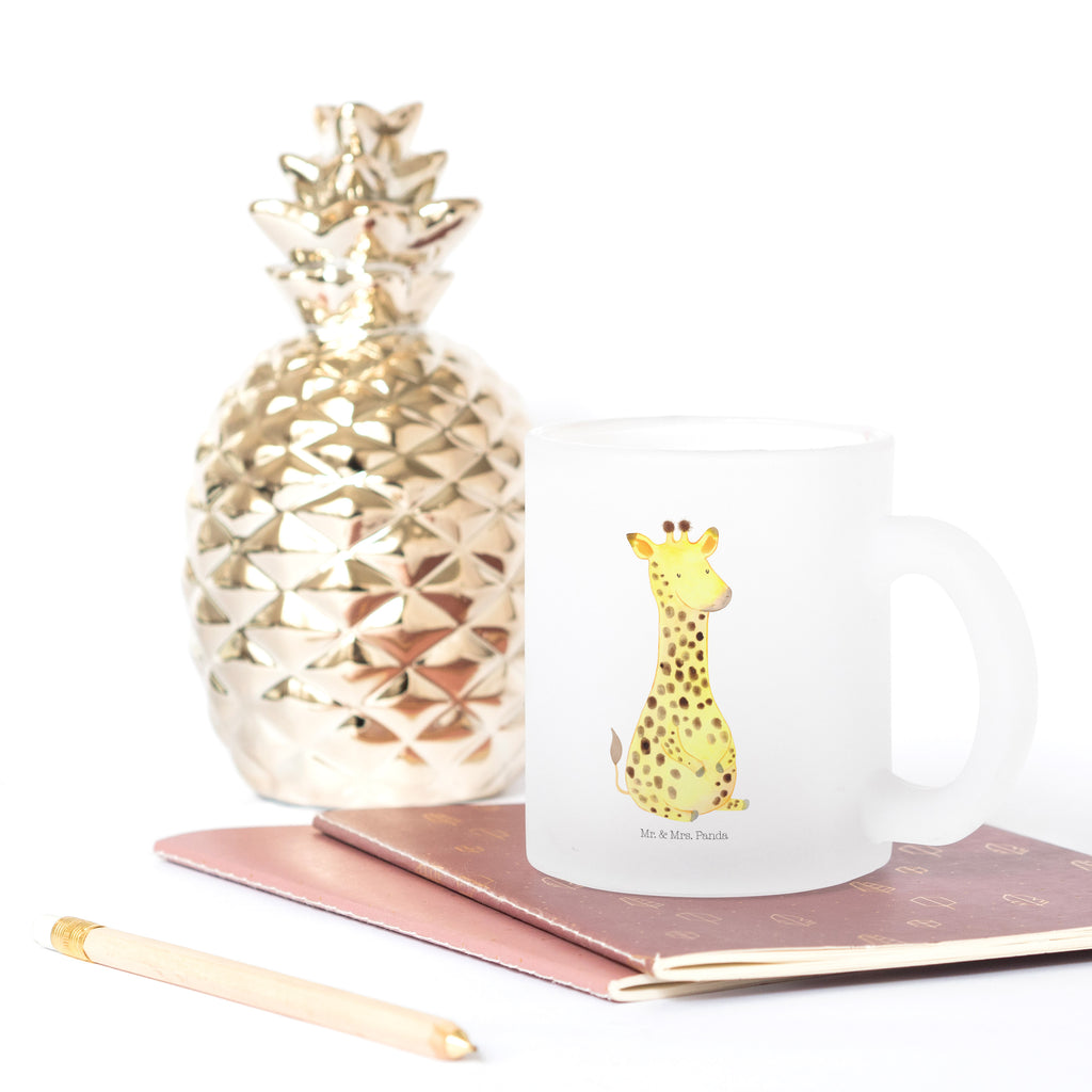 Teetasse Giraffe Zufrieden Teetasse, Teeglas, Teebecher, Tasse mit Henkel, Tasse, Glas Teetasse, Teetasse aus Glas, Afrika, Wildtiere, Giraffe, Zufrieden, Glück, Abenteuer