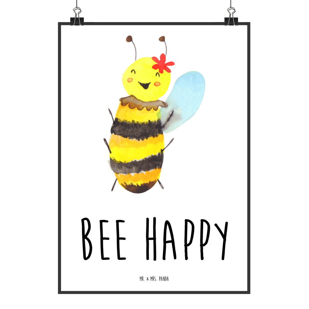 Poster Biene Happy Poster, Wandposter, Bild, Wanddeko, Küchenposter, Kinderposter, Wanddeko Bild, Raumdekoration, Wanddekoration, Handgemaltes Poster, Mr. & Mrs. Panda Poster, Designposter, Kunstdruck, Posterdruck, Biene, Wespe, Hummel