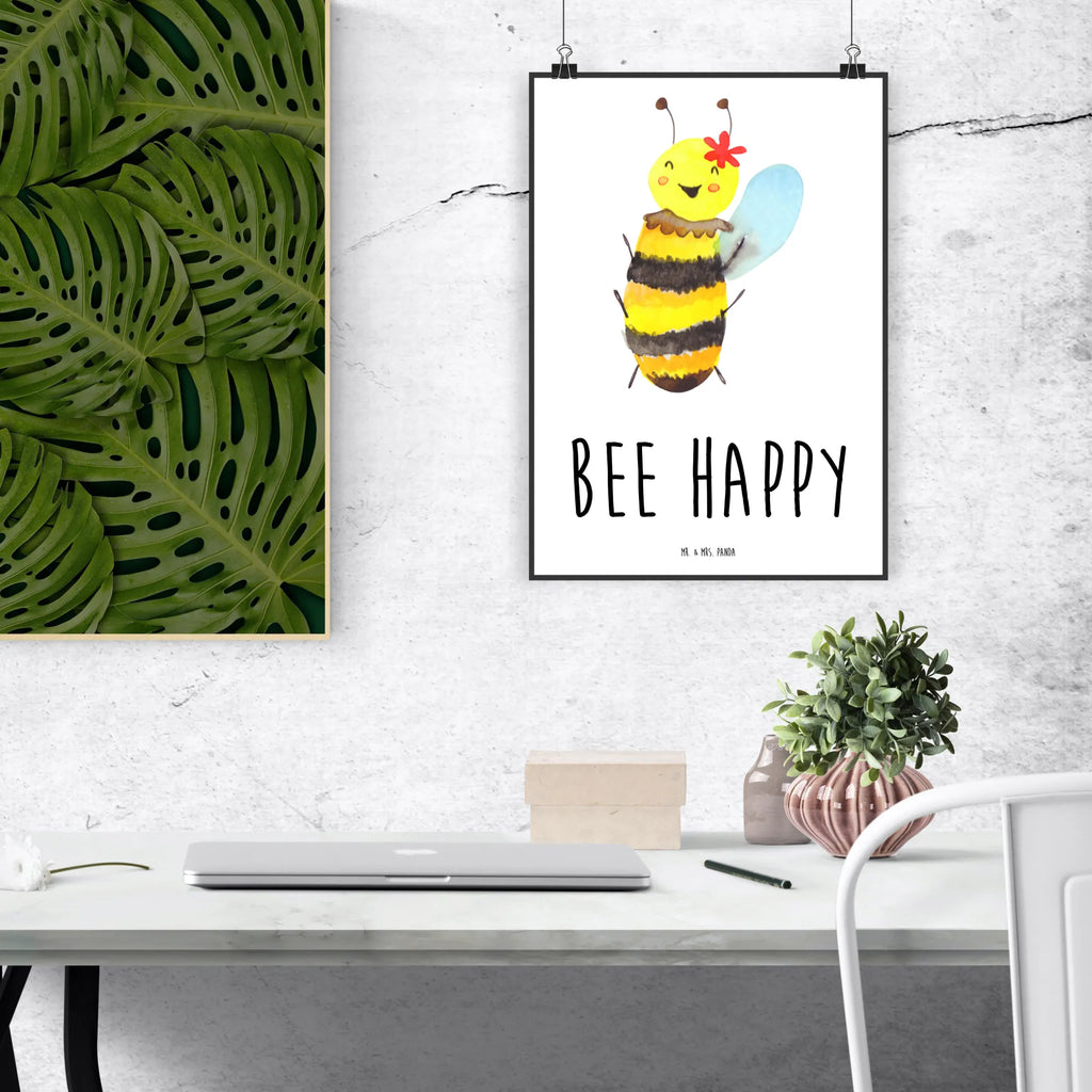 Poster Biene Happy Poster, Wandposter, Bild, Wanddeko, Küchenposter, Kinderposter, Wanddeko Bild, Raumdekoration, Wanddekoration, Handgemaltes Poster, Mr. & Mrs. Panda Poster, Designposter, Kunstdruck, Posterdruck, Biene, Wespe, Hummel