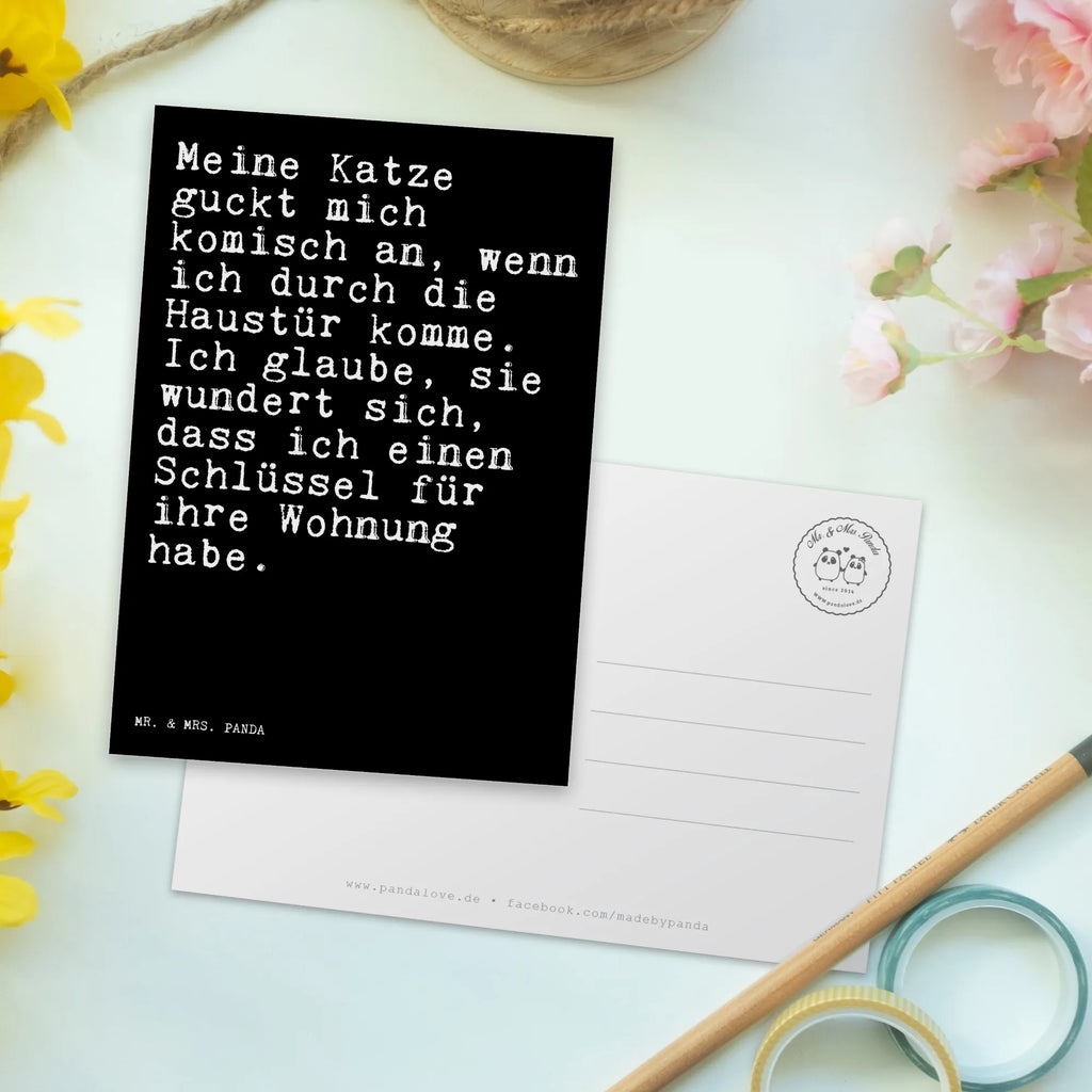 Postkarte Sprüche und Zitate Meine Katze guckt mich komisch an, wenn ich durch die Haustür komme. Ich glaube, sie wundert sich, dass ich einen Schlüssel für ihre Wohnung habe. Postkarte, Karte, Geschenkkarte, Grußkarte, Einladung, Ansichtskarte, Geburtstagskarte, Einladungskarte, Dankeskarte, Ansichtskarten, Einladung Geburtstag, Einladungskarten Geburtstag, Spruch, Sprüche, lustige Sprüche, Weisheiten, Zitate, Spruch Geschenke, Spruch Sprüche Weisheiten Zitate Lustig Weisheit Worte