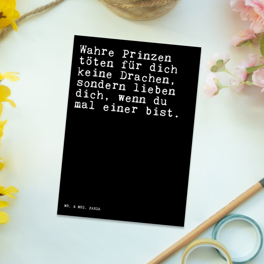 Postkarte Sprüche und Zitate Wahre Prinzen töten für dich keine Drachen, sondern lieben dich, wenn du mal einer bist. Postkarte, Karte, Geschenkkarte, Grußkarte, Einladung, Ansichtskarte, Geburtstagskarte, Einladungskarte, Dankeskarte, Ansichtskarten, Einladung Geburtstag, Einladungskarten Geburtstag, Spruch, Sprüche, lustige Sprüche, Weisheiten, Zitate, Spruch Geschenke, Spruch Sprüche Weisheiten Zitate Lustig Weisheit Worte