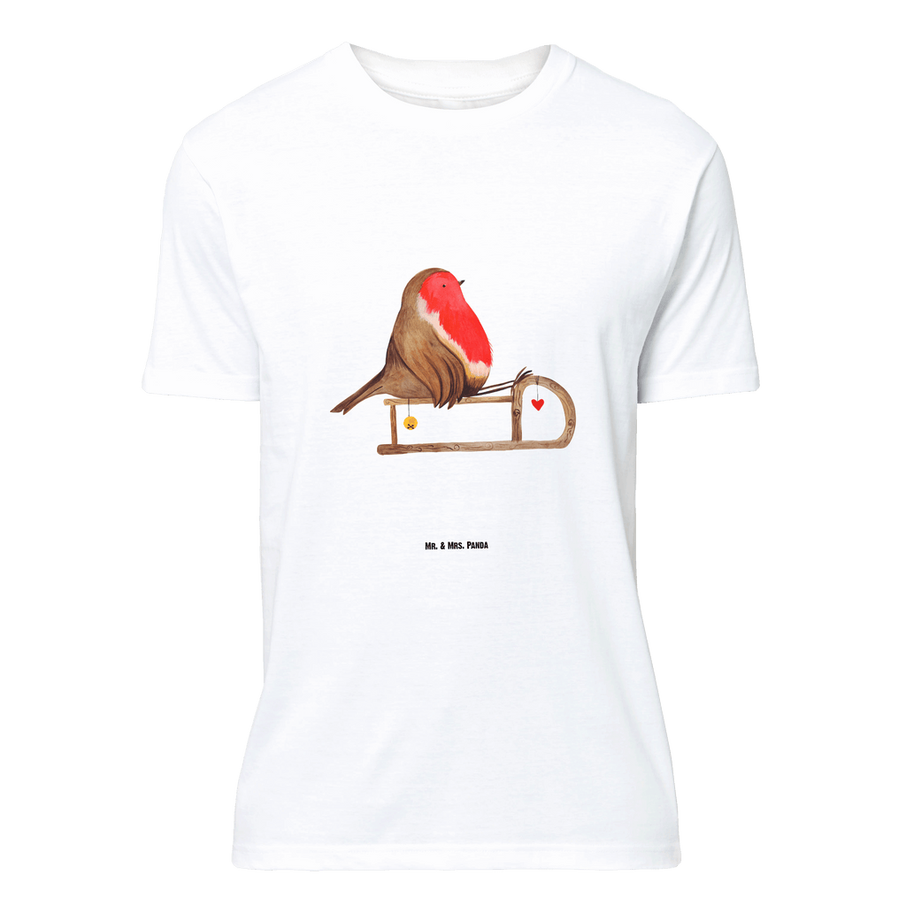 T-Shirt Standard Rotkehlchen Schlitten T-Shirt, Shirt, Tshirt, Lustiges T-Shirt, T-Shirt mit Spruch, Party, Junggesellenabschied, Jubiläum, Geburstag, Herrn, Damen, Männer, Frauen, Schlafshirt, Nachthemd, Sprüche, Winter, Weihnachten, Weihnachtsdeko, Nikolaus, Advent, Heiligabend, Wintermotiv, Schlitten, Vogel