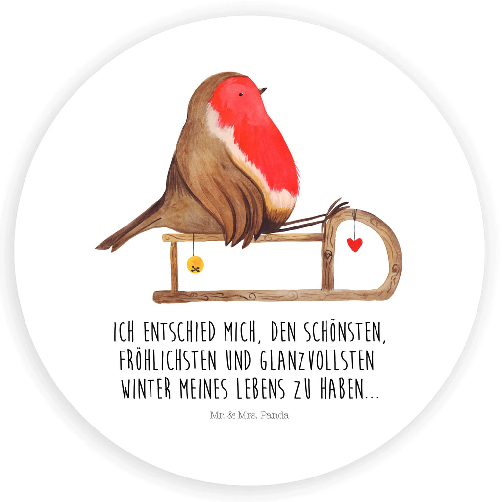 Rund Aufkleber Rotkehlchen Schlitten Sticker, Aufkleber, Etikett, Winter, Weihnachten, Weihnachtsdeko, Nikolaus, Advent, Heiligabend, Wintermotiv, Schlitten, Vogel