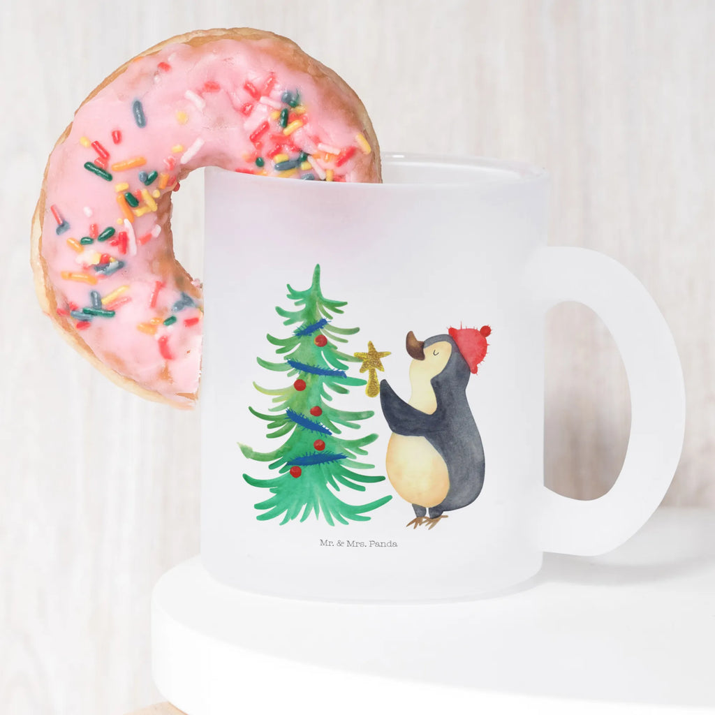 Teetasse Pinguin Weihnachtsbaum Teetasse, Teeglas, Teebecher, Tasse mit Henkel, Tasse, Glas Teetasse, Teetasse aus Glas, Winter, Weihnachten, Weihnachtsdeko, Nikolaus, Advent, Heiligabend, Wintermotiv, Pinguin