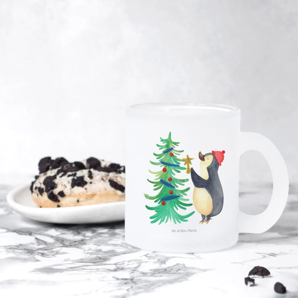 Teetasse Pinguin Weihnachtsbaum Teetasse, Teeglas, Teebecher, Tasse mit Henkel, Tasse, Glas Teetasse, Teetasse aus Glas, Winter, Weihnachten, Weihnachtsdeko, Nikolaus, Advent, Heiligabend, Wintermotiv, Pinguin