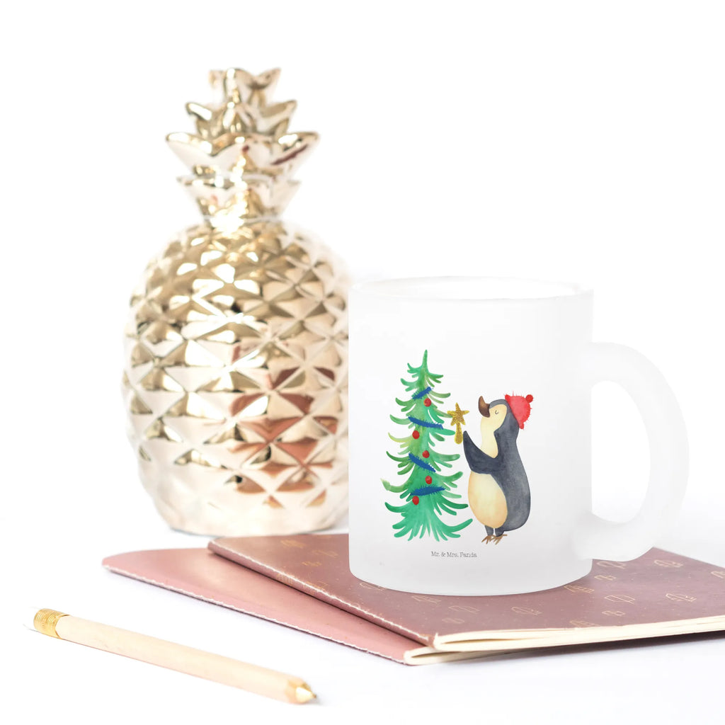 Teetasse Pinguin Weihnachtsbaum Teetasse, Teeglas, Teebecher, Tasse mit Henkel, Tasse, Glas Teetasse, Teetasse aus Glas, Winter, Weihnachten, Weihnachtsdeko, Nikolaus, Advent, Heiligabend, Wintermotiv, Pinguin