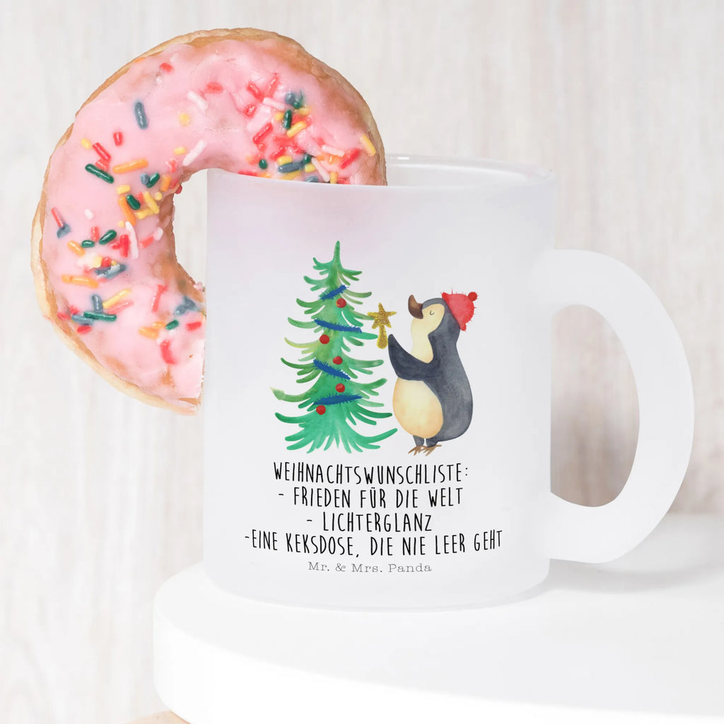 Teetasse Pinguin Weihnachtsbaum Teetasse, Teeglas, Teebecher, Tasse mit Henkel, Tasse, Glas Teetasse, Teetasse aus Glas, Winter, Weihnachten, Weihnachtsdeko, Nikolaus, Advent, Heiligabend, Wintermotiv, Pinguin